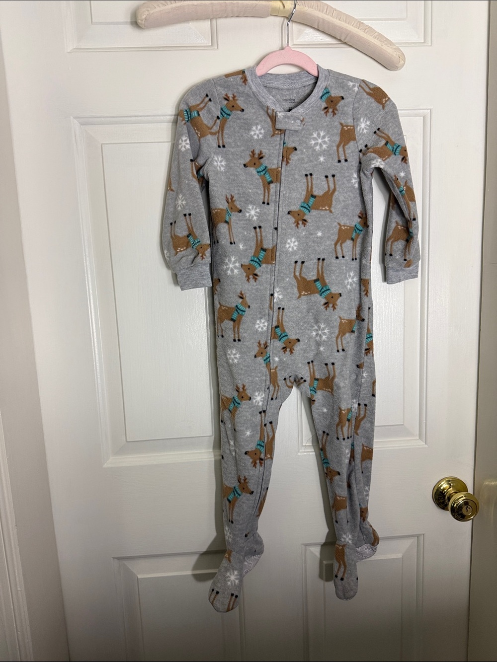 Kids Reindeer Print One-Piece Pajamas - Gray 3T Simple Joys